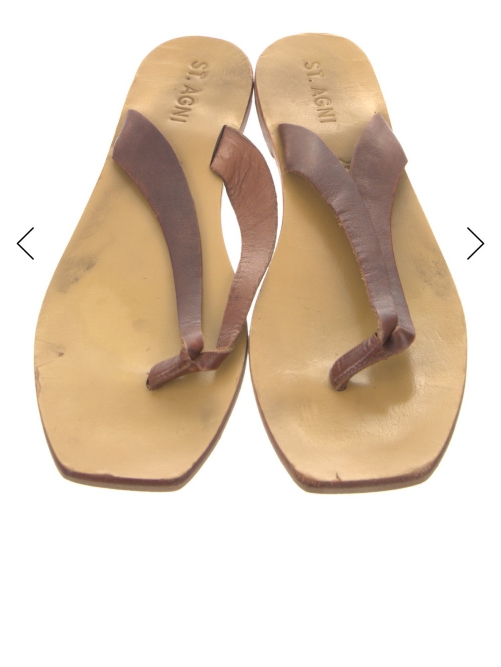 ST. AGNI Minimalist Tan Leather T-Bar Thong Sandal Square Toe size 40